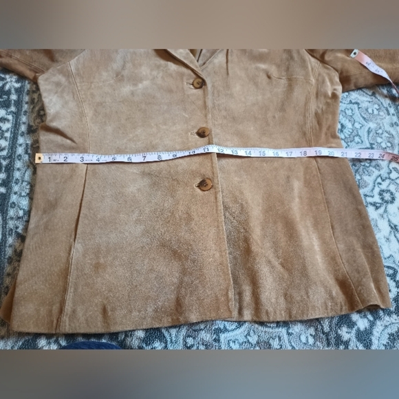 H Y Womens Vintage Leather Blazer XL Tan Mobwife 70s Hippie Quiet Luxury Classic - Picture 13 of 15